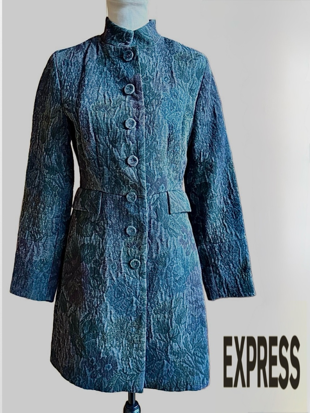 Express Nehru Mandarin Collar Jacket Floral Brocade Jacquard Lined Coat (8)